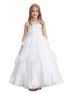 Big Girls White Glitter Mesh Overlay V Neck Pageant Dress 8-12 - SophiasStyle.com